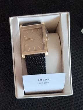 BREDA Virgil Gold-Tone Square Men's Watch with Black Leather Strap